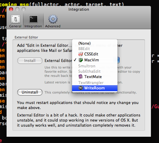 MacVim Preferences dialog